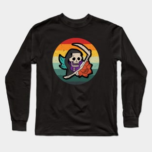 Vintage Spooky Halloween Grim Reaper Black Long Sleeve T-Shirt